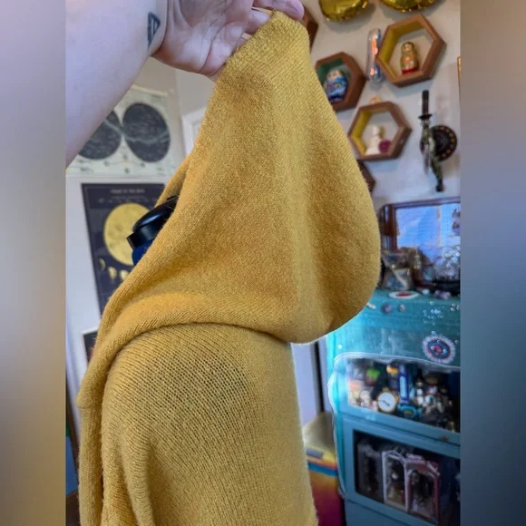 Yellow Hooded Cozy Shrug Long Cardigan - Picture 4 of 7